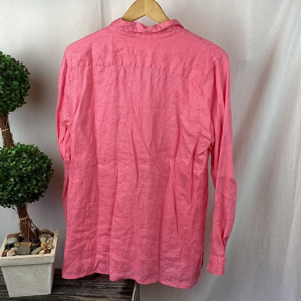 J Jill 100% Linen Pink Essential Long Sleeve Button Front Blouse Top L - Picture 3 of 5